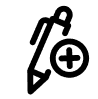 Schwarz-weißes Symbol für Gutachten. Es zeigt einen schräg stehenden Stift mit einem Plus-Symbol, das auf die Erstellung oder Hinzufügung eines Gutachtens hinweist
